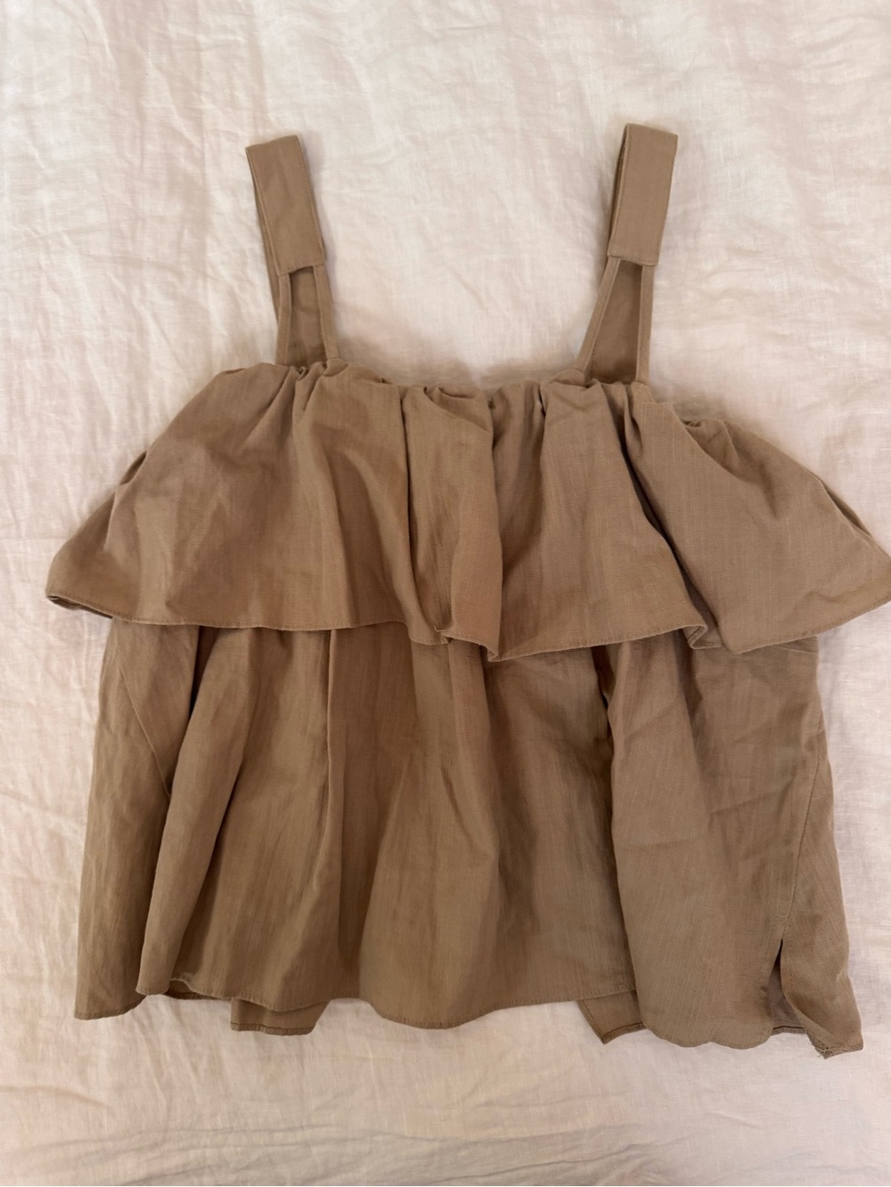 Frankie the Shop/ Women's Ruffle Strap Tank Top in Light Brown by Korean design
